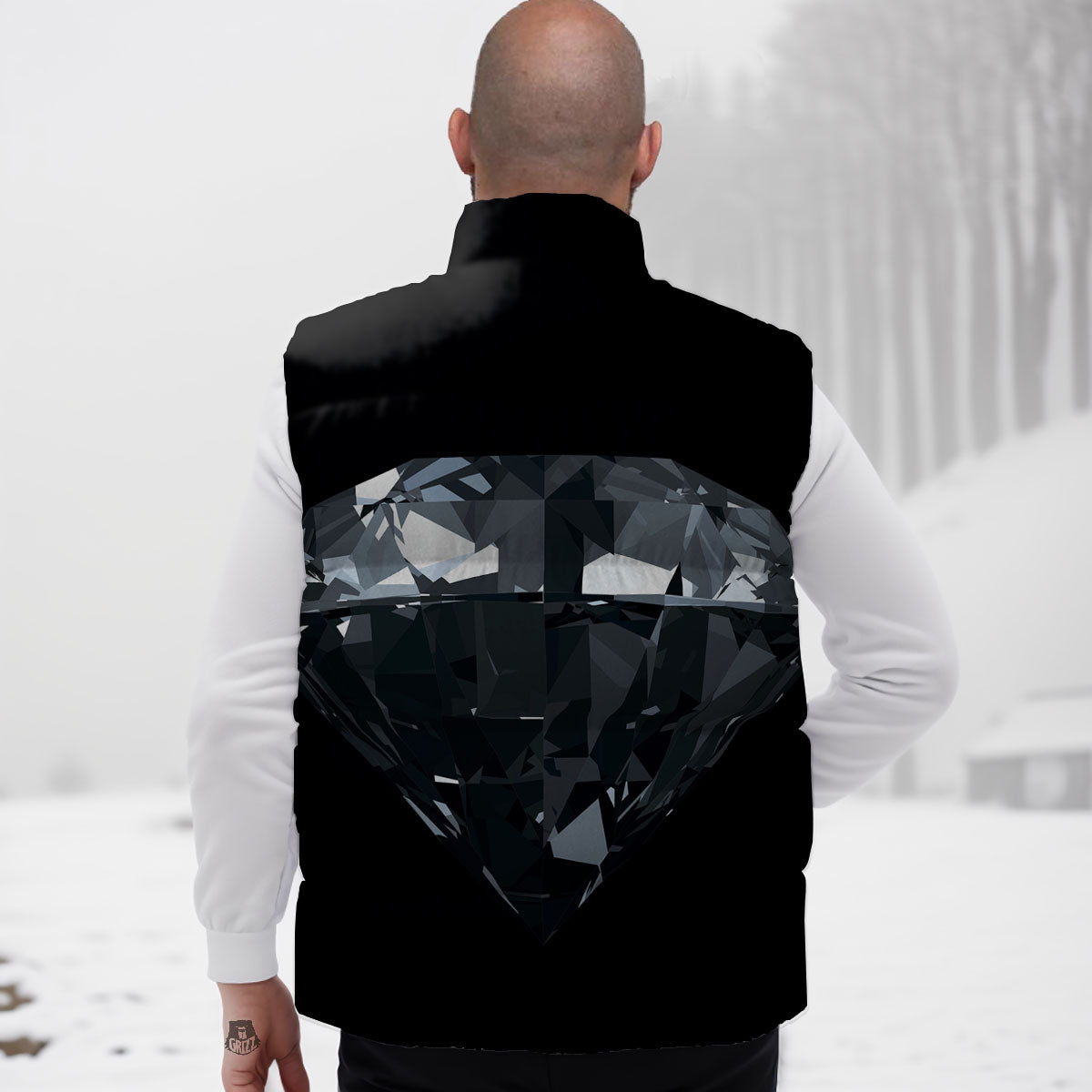 Diamond Black Print Down Vest-grizzshop