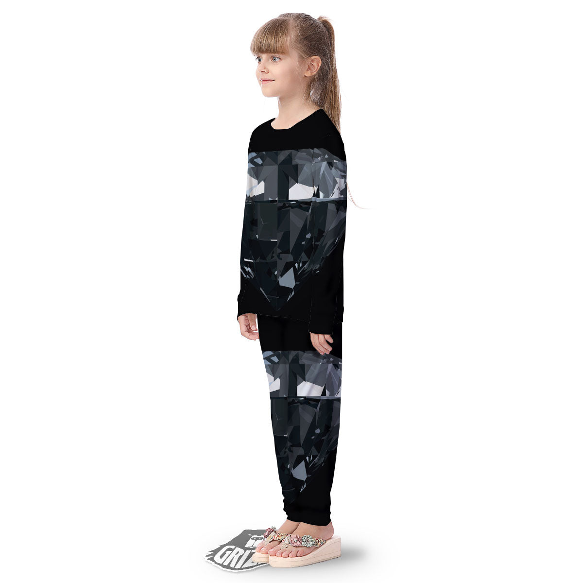 Diamond Black Print Kid's Pajamas-grizzshop