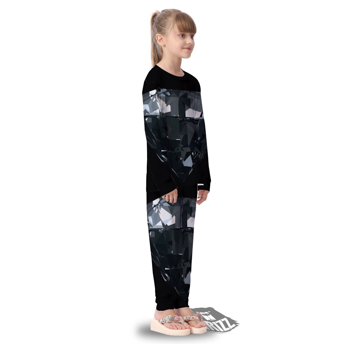 Diamond Black Print Kid's Pajamas-grizzshop