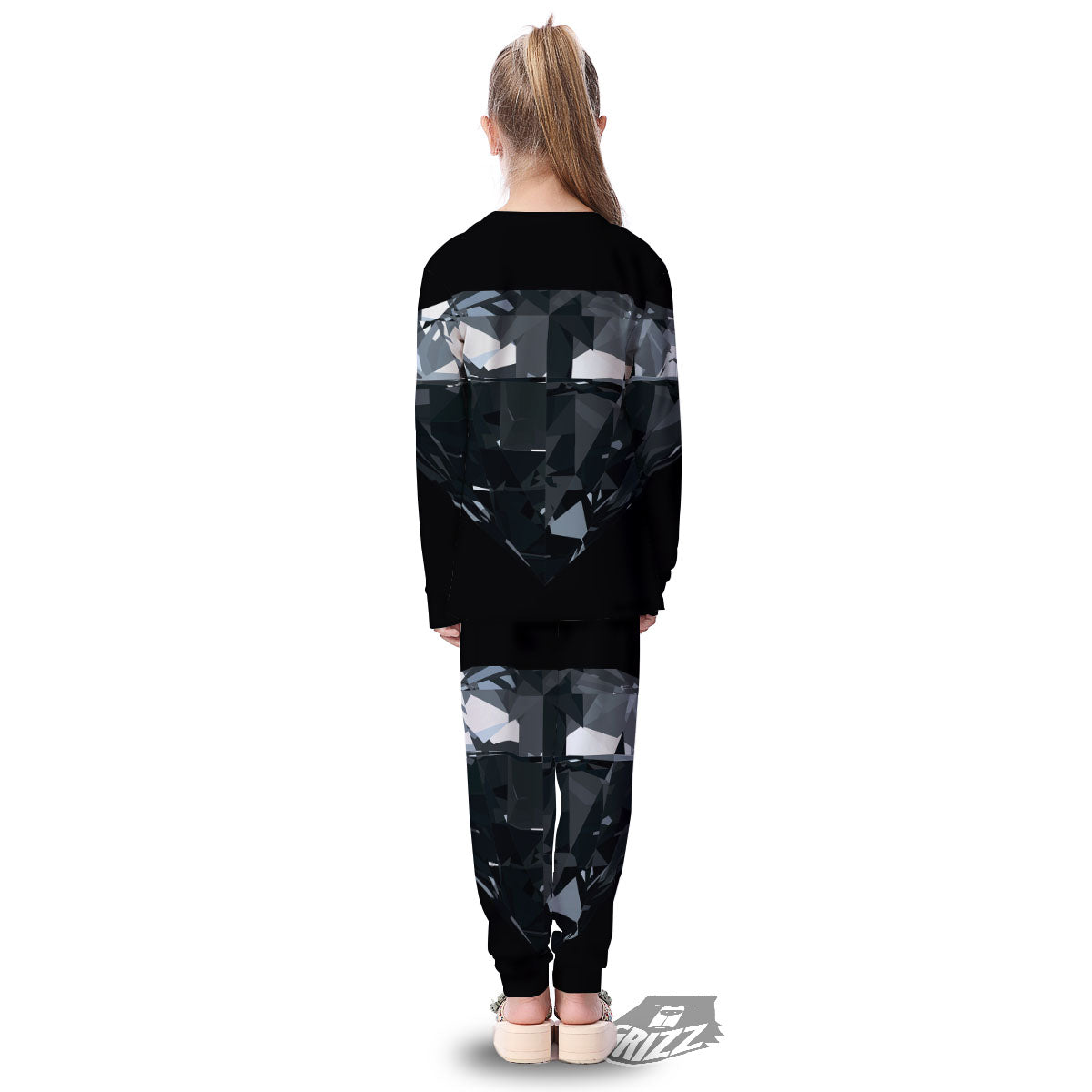 Diamond Black Print Kid's Pajamas-grizzshop