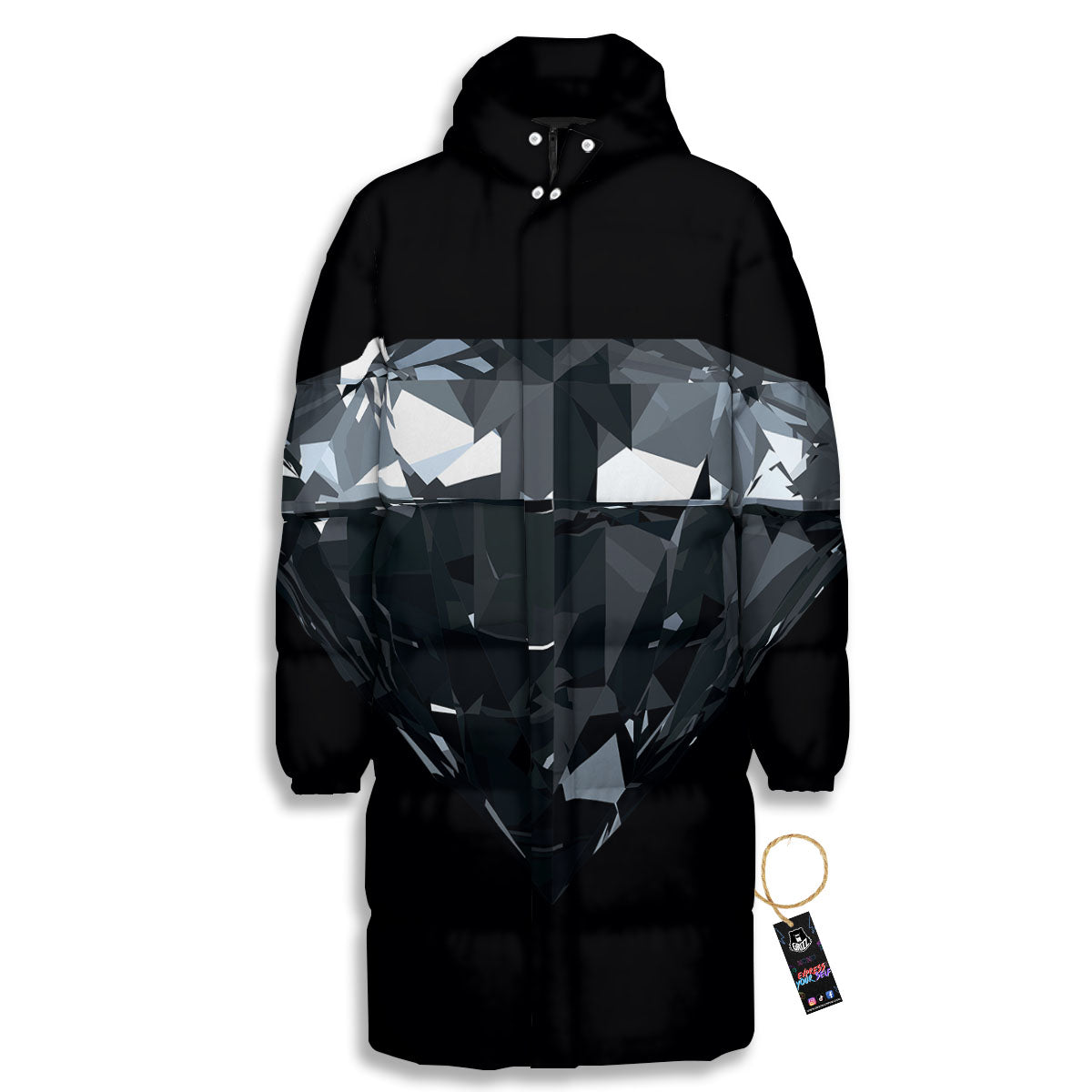 Diamond Black Print Long Down Jacket-grizzshop
