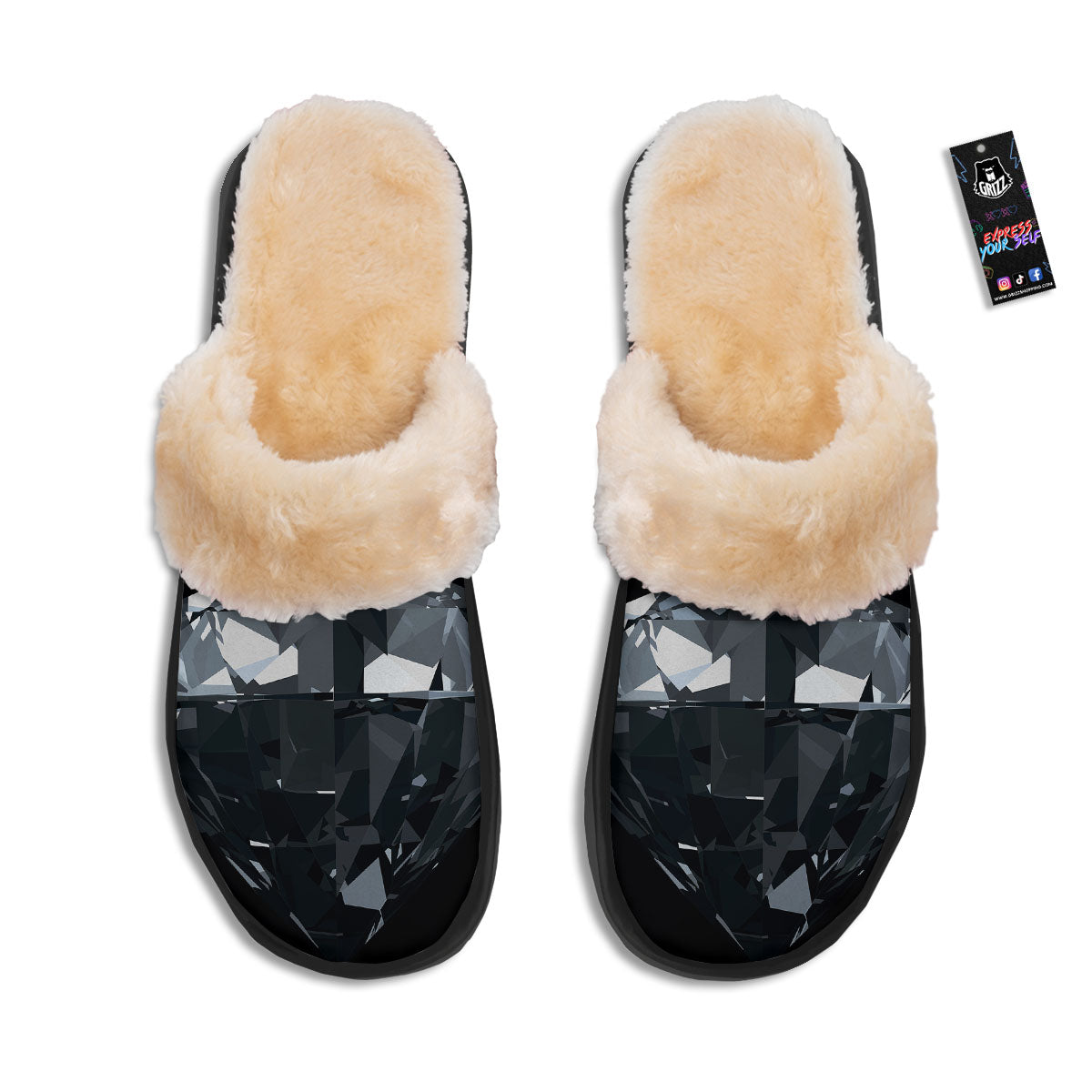 Diamond Black Print Slippers-grizzshop