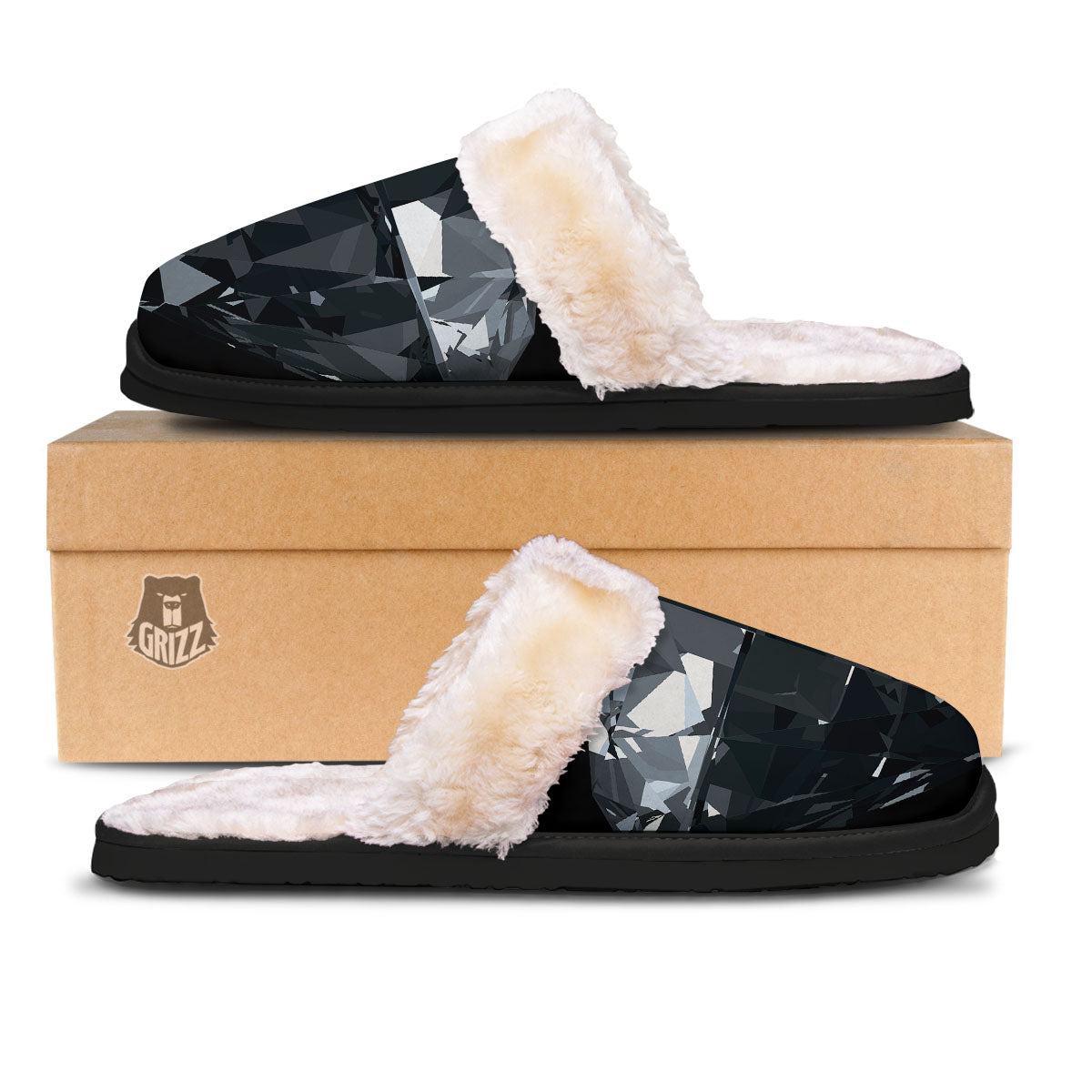Diamond Black Print Slippers-grizzshop