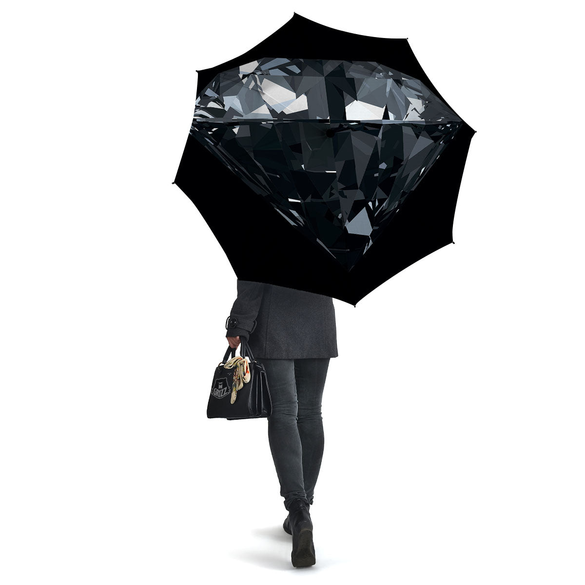 Diamond Black Print Umbrella-grizzshop