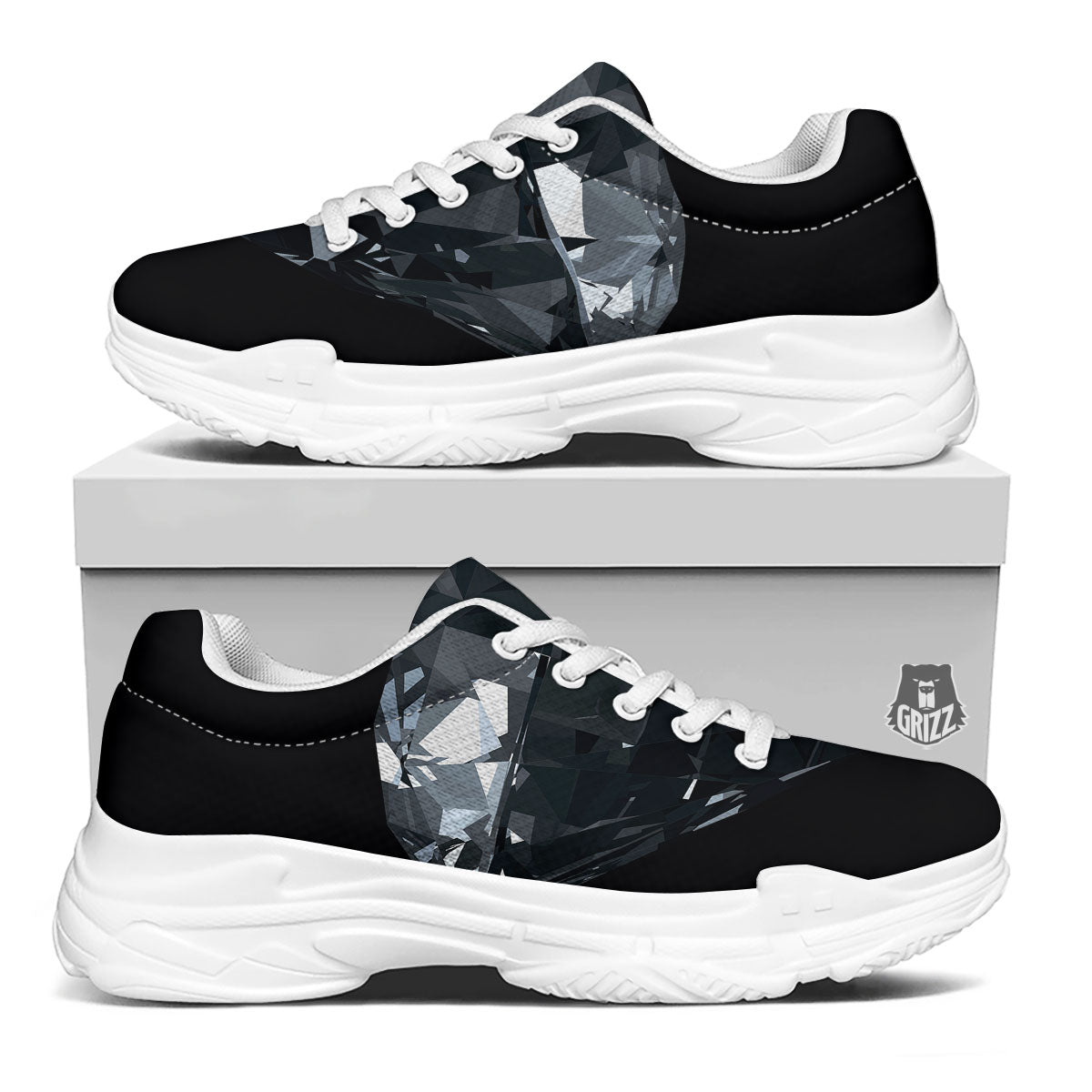 Diamond Black Print White Chunky Shoes-grizzshop