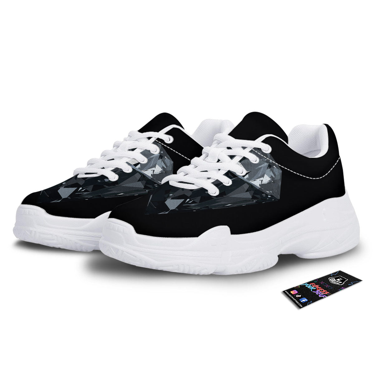 Diamond Black Print White Chunky Shoes-grizzshop
