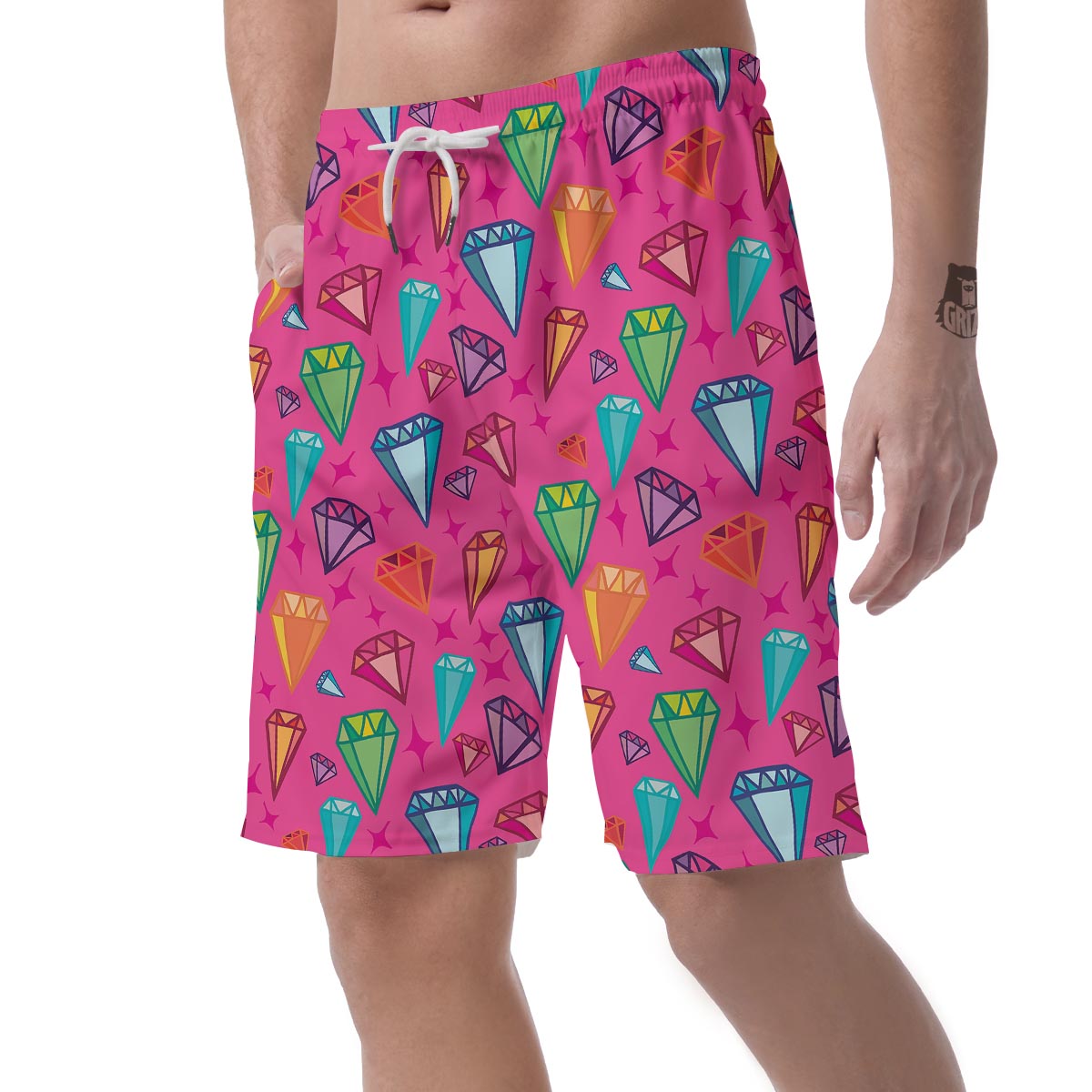 Diamond Colorful Pattern Print Men's Shorts-grizzshop