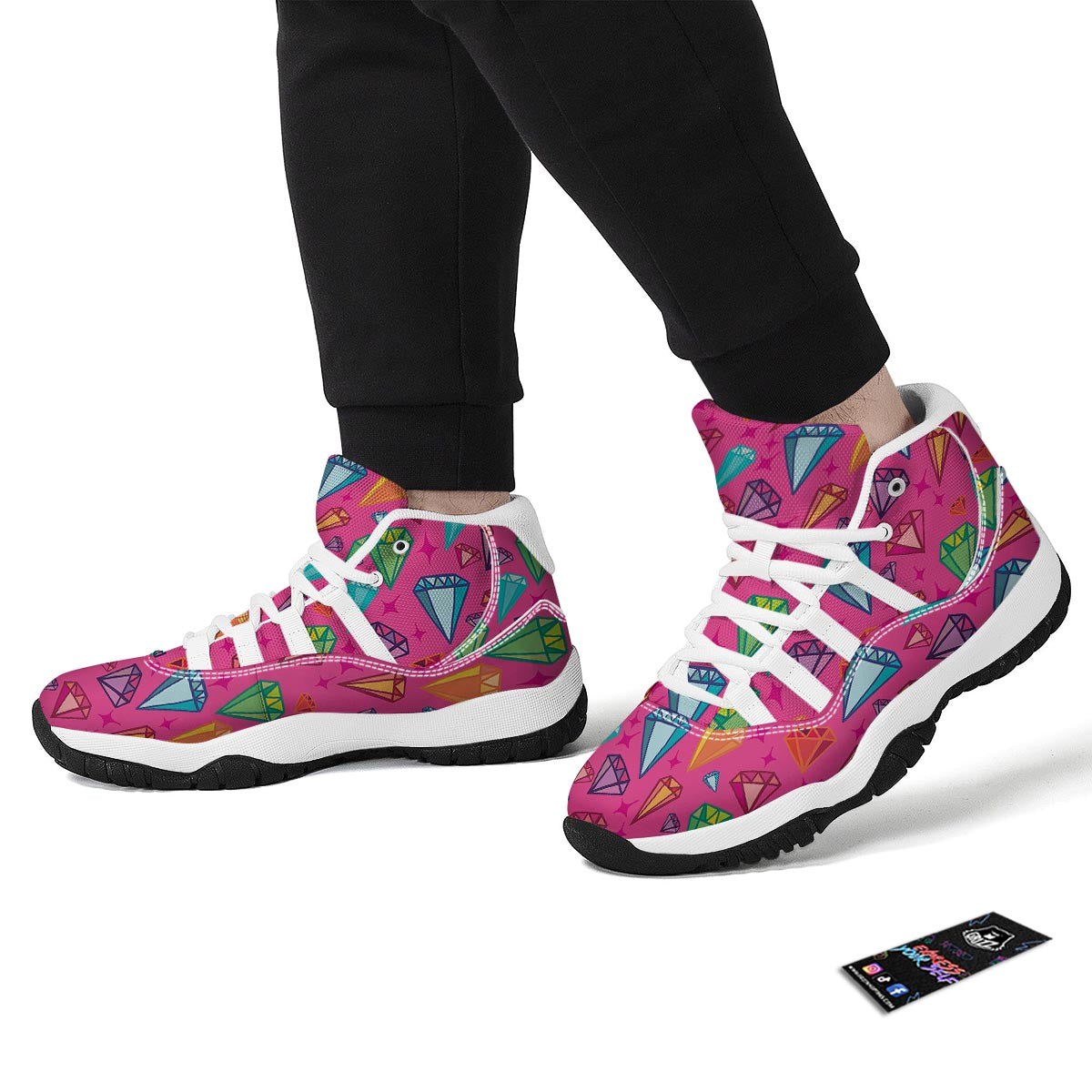Diamond Colorful Pattern Print White Bball Shoes-grizzshop