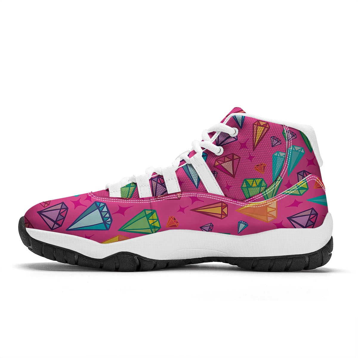 Diamond Colorful Pattern Print White Bball Shoes-grizzshop
