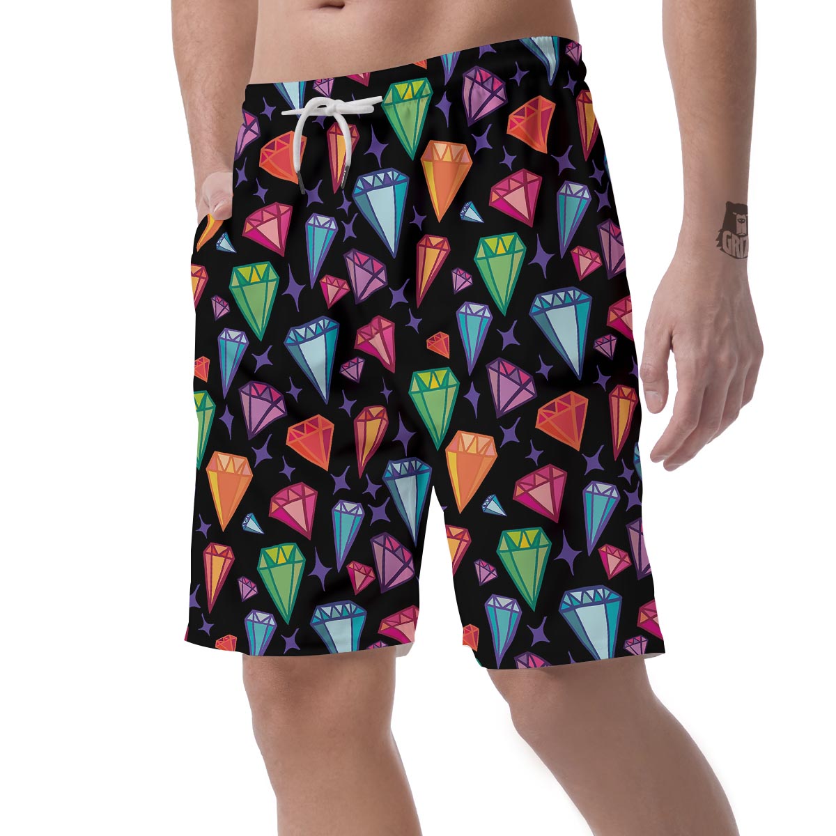 Diamond Colorful Print Pattern Men's Shorts-grizzshop