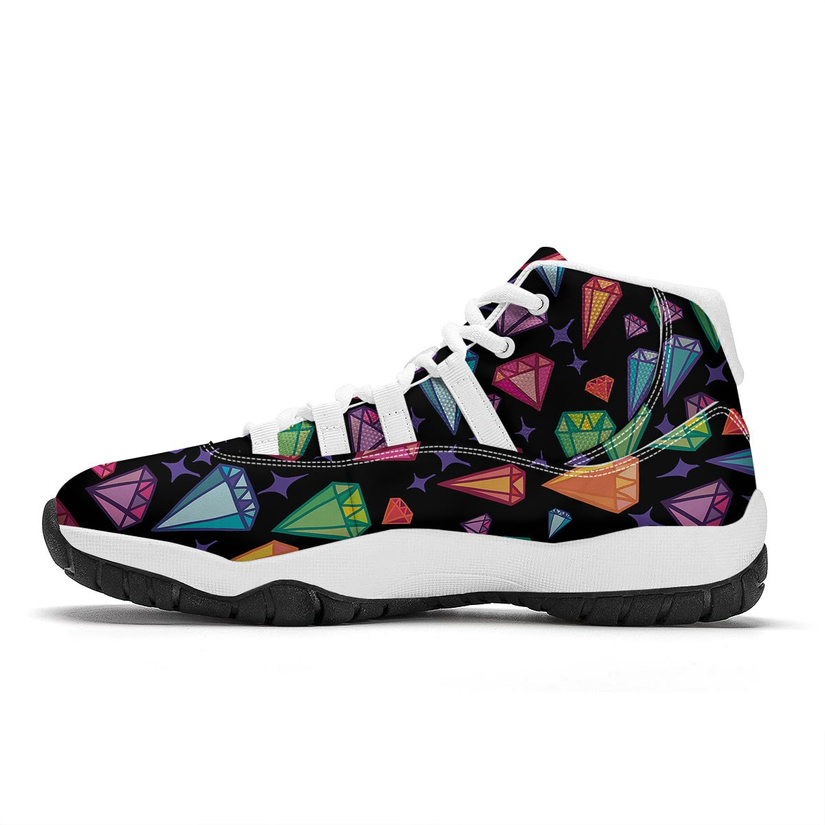 Diamond Colorful Print Pattern White Bball Shoes-grizzshop