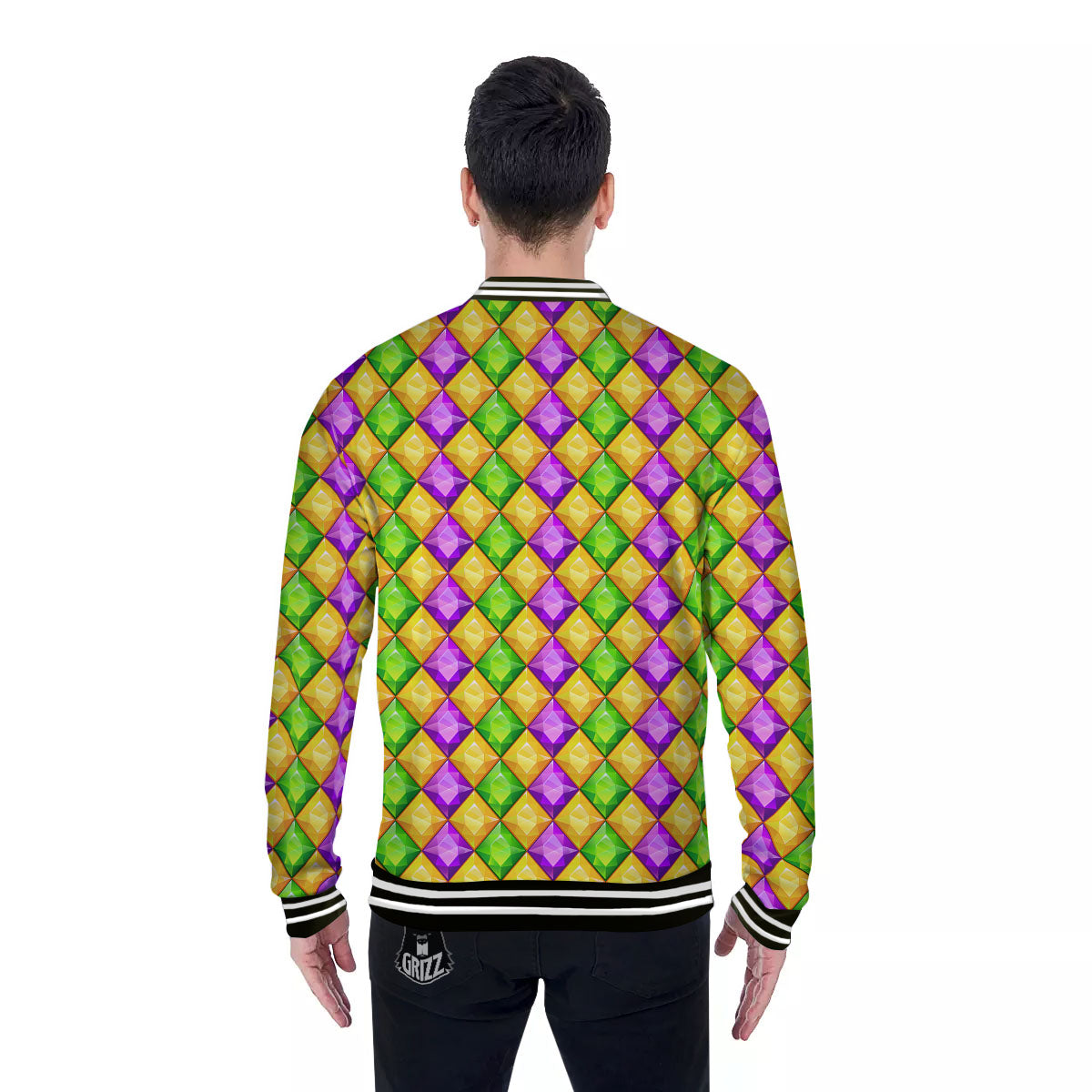 Diamond Mardi Gras Print Pattern Baseball Jacket-grizzshop