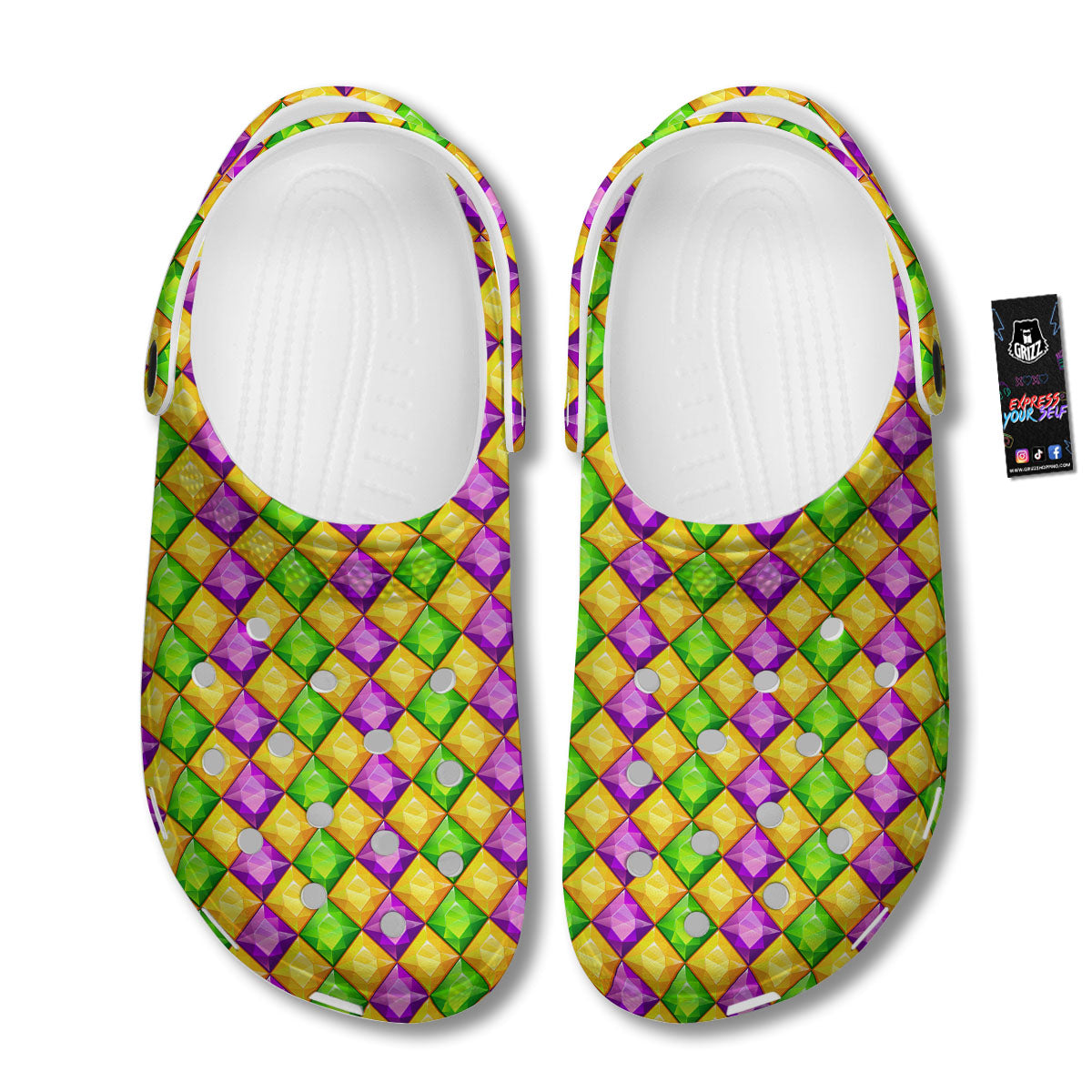 Diamond Mardi Gras Print Pattern Clog-grizzshop