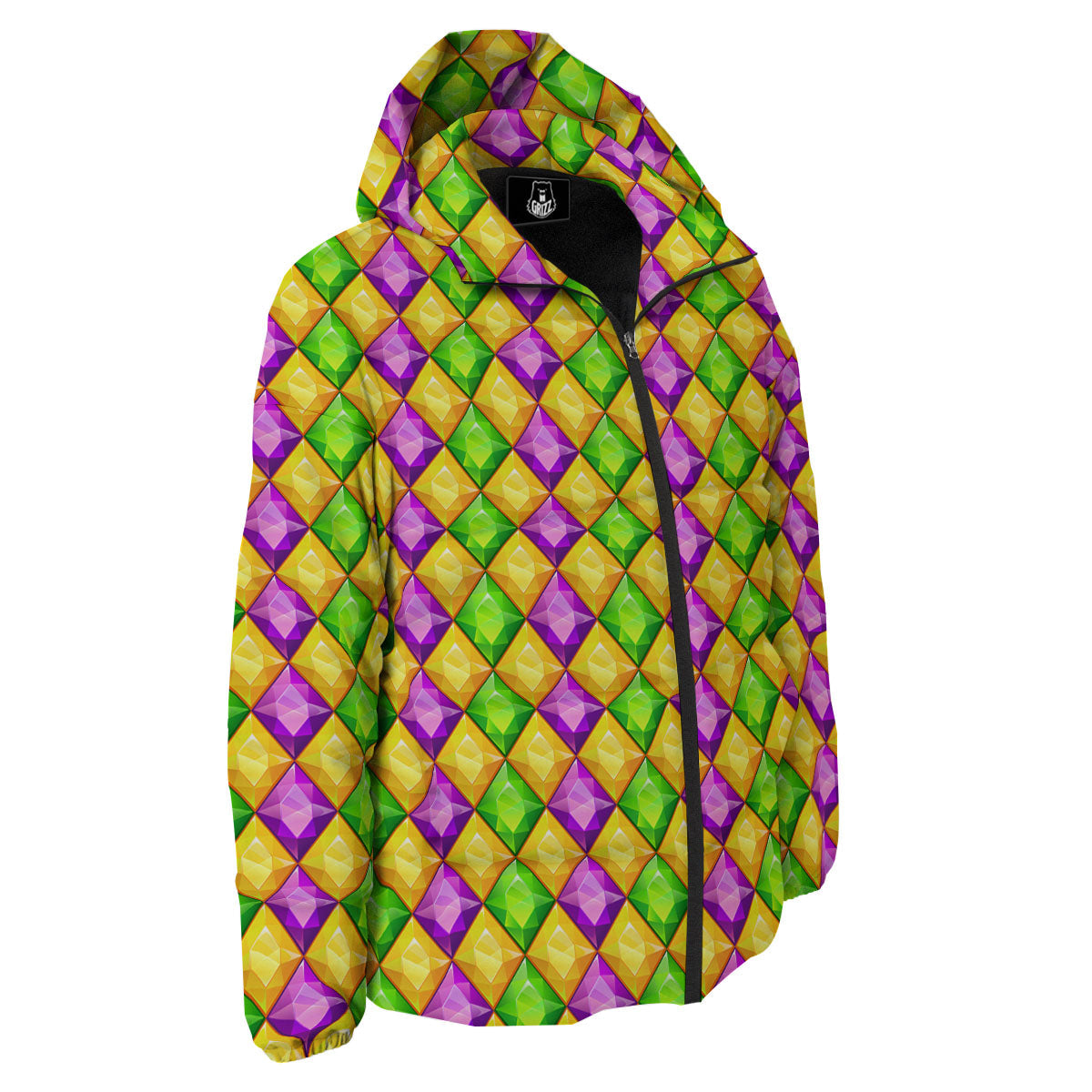 Diamond Mardi Gras Print Pattern Down Jacket-grizzshop