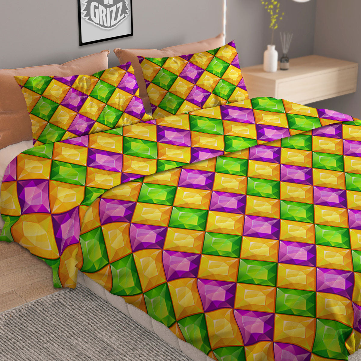 Diamond Mardi Gras Print Pattern Duvet Cover Bedding Set