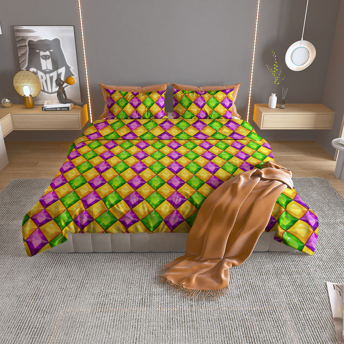 Diamond Mardi Gras Print Pattern Duvet Cover Bedding Set