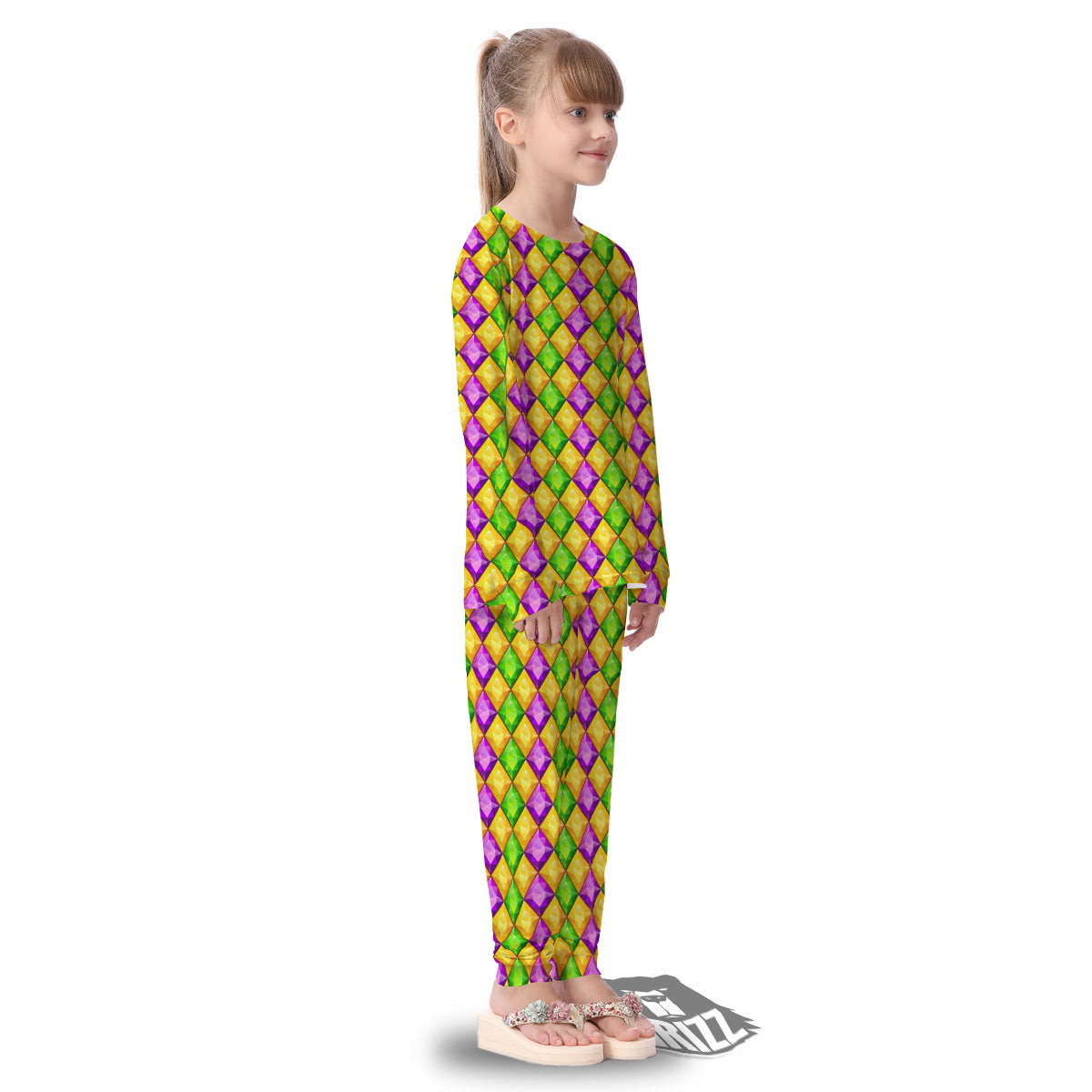 Diamond Mardi Gras Print Pattern Kid's Pajamas-grizzshop