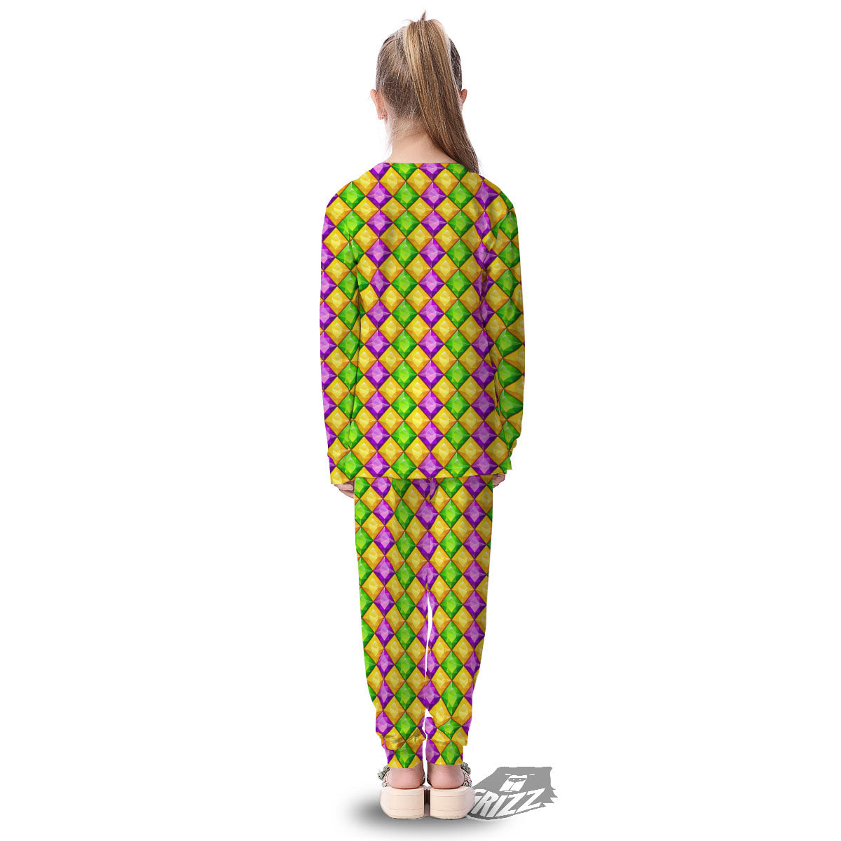Diamond Mardi Gras Print Pattern Kid's Pajamas-grizzshop