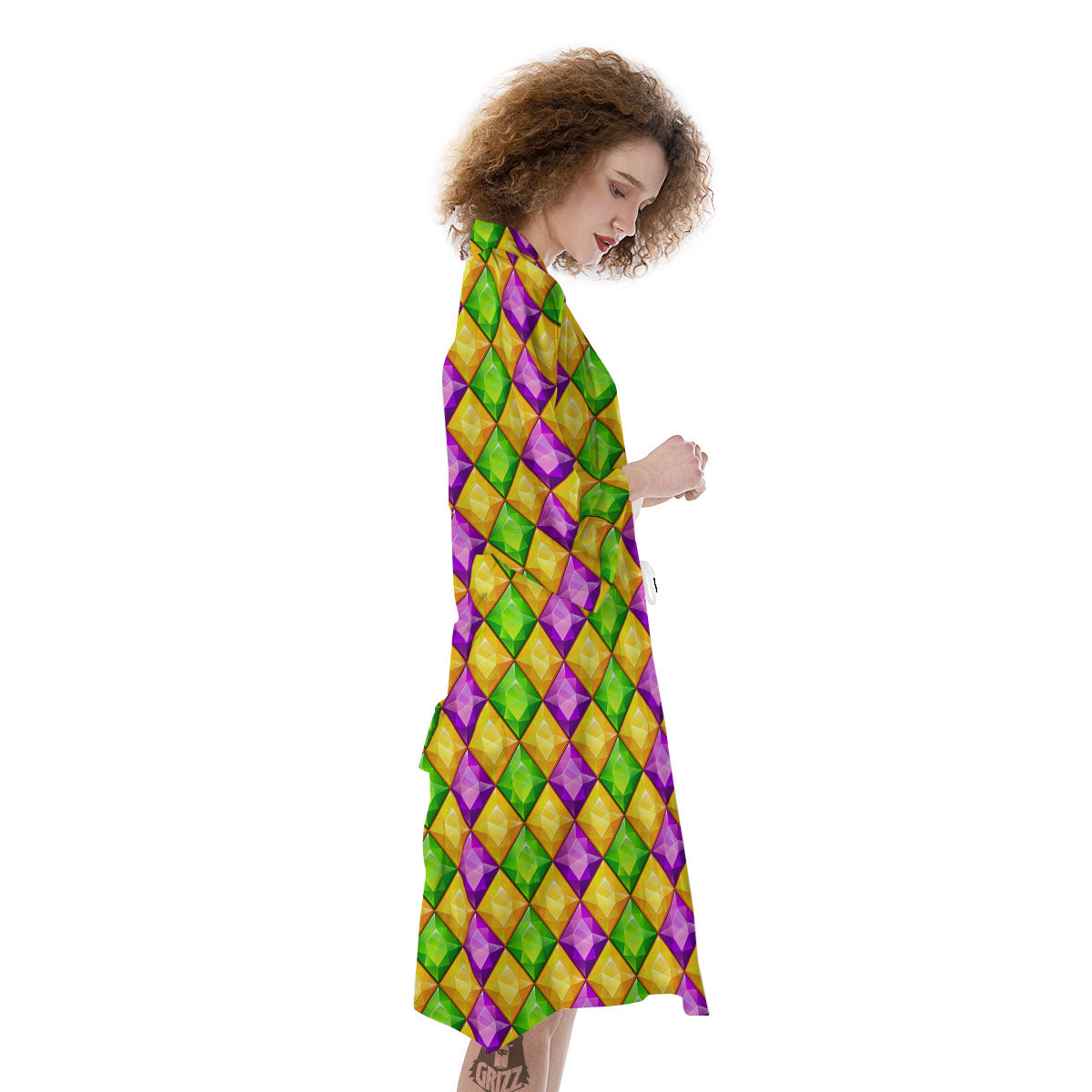 Diamond Mardi Gras Print Pattern Kimono-grizzshop