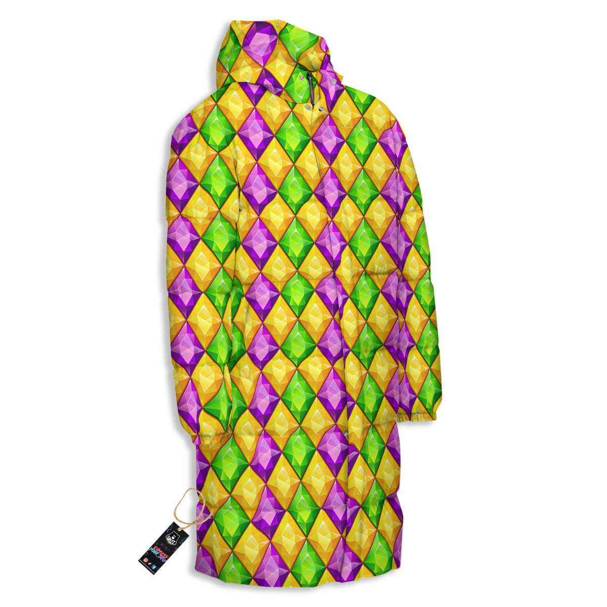Diamond Mardi Gras Print Pattern Long Down Jacket-grizzshop