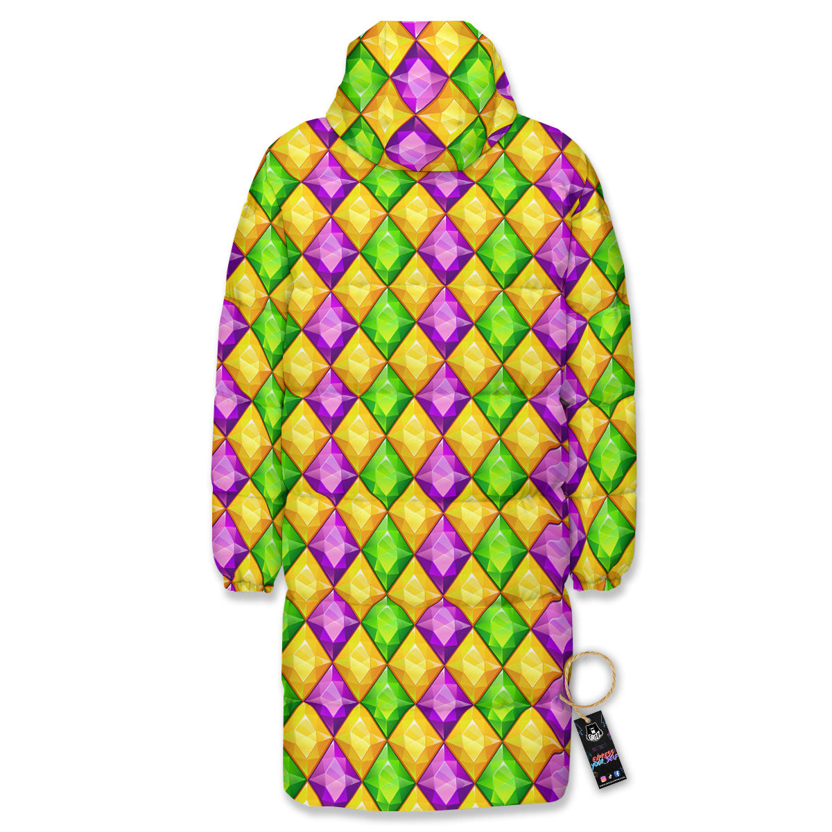Diamond Mardi Gras Print Pattern Long Down Jacket-grizzshop