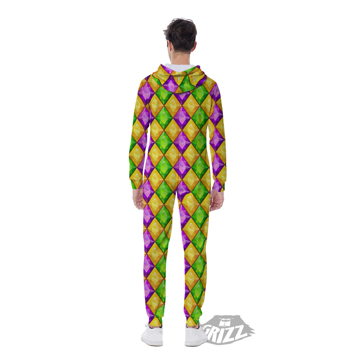 Diamond Mardi Gras Print Pattern Men's Jumpsuit-grizzshop