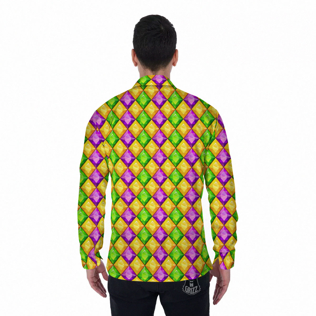 Diamond Mardi Gras Print Pattern Men's Long Sleeve Shirts-grizzshop