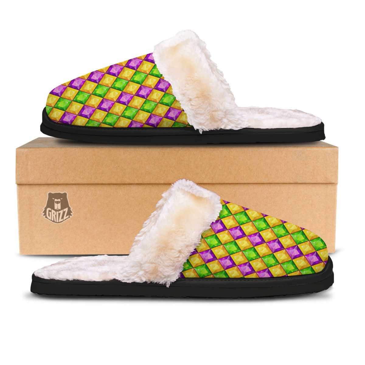 Diamond Mardi Gras Print Pattern Slippers-grizzshop