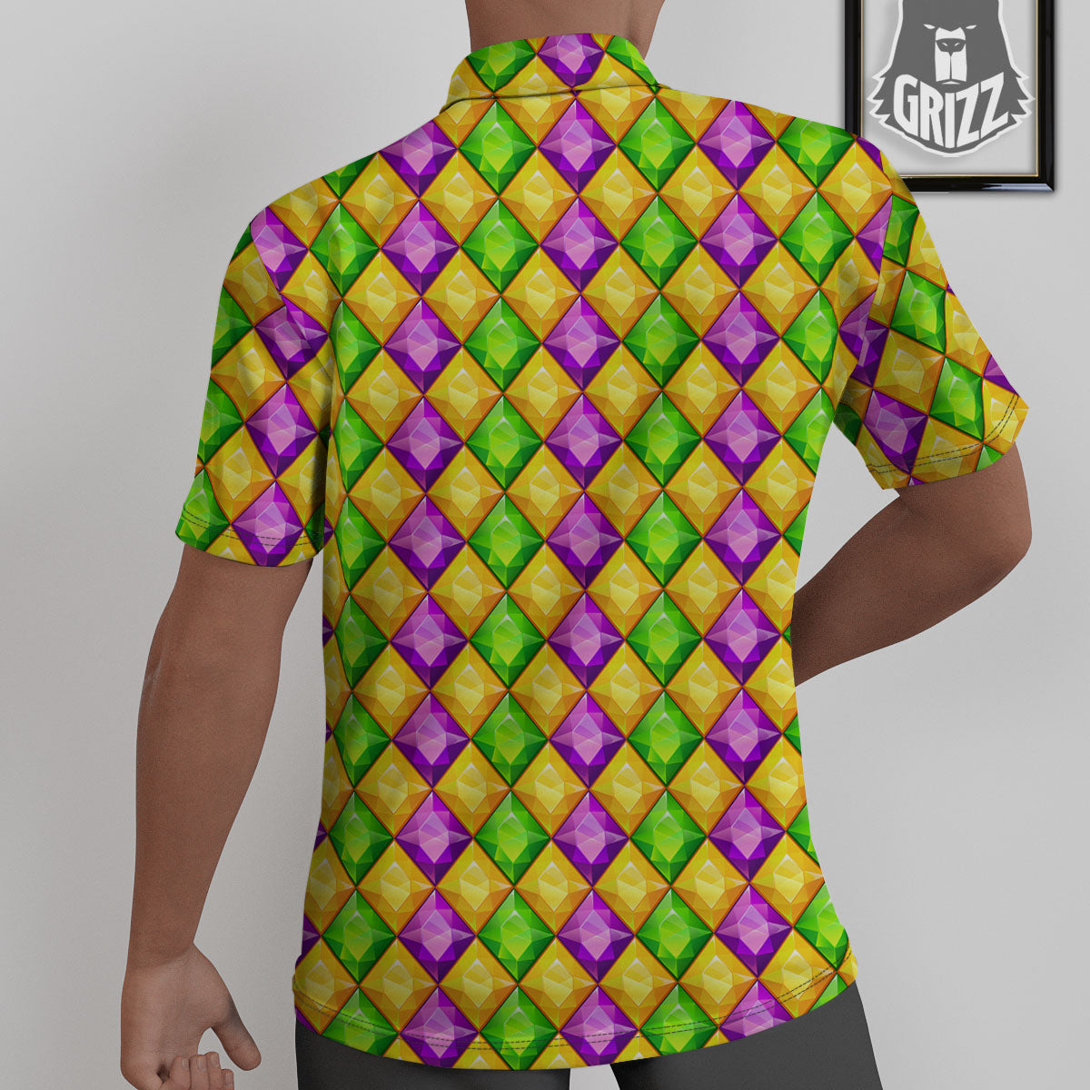 Diamond Mardi Gras Print Pattern Untucked Shirts-grizzshop