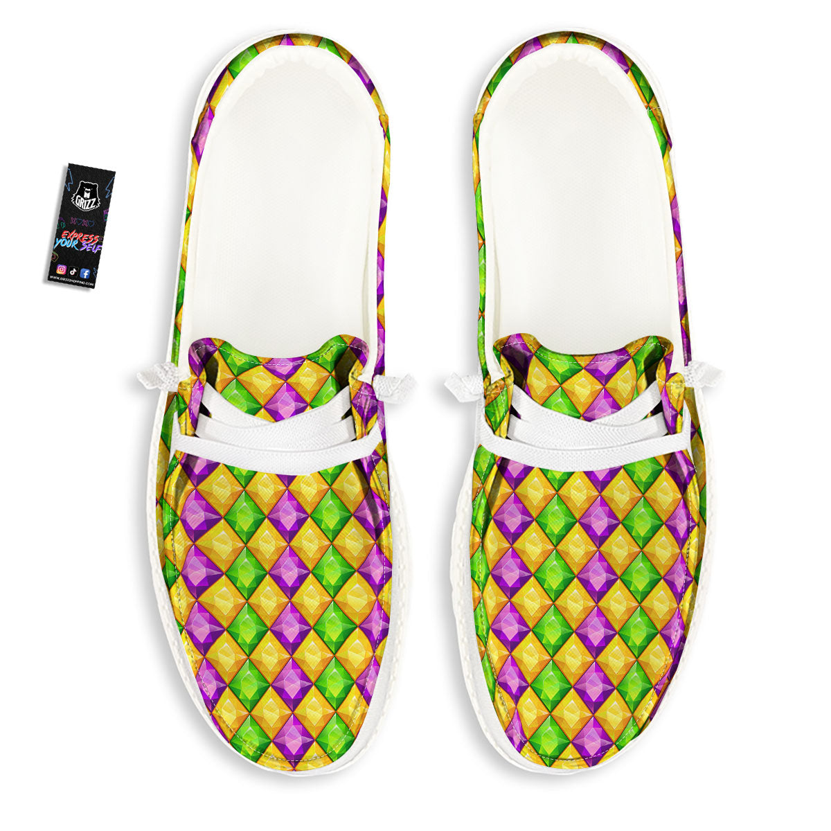 Diamond Mardi Gras Print Pattern White Loafers-grizzshop