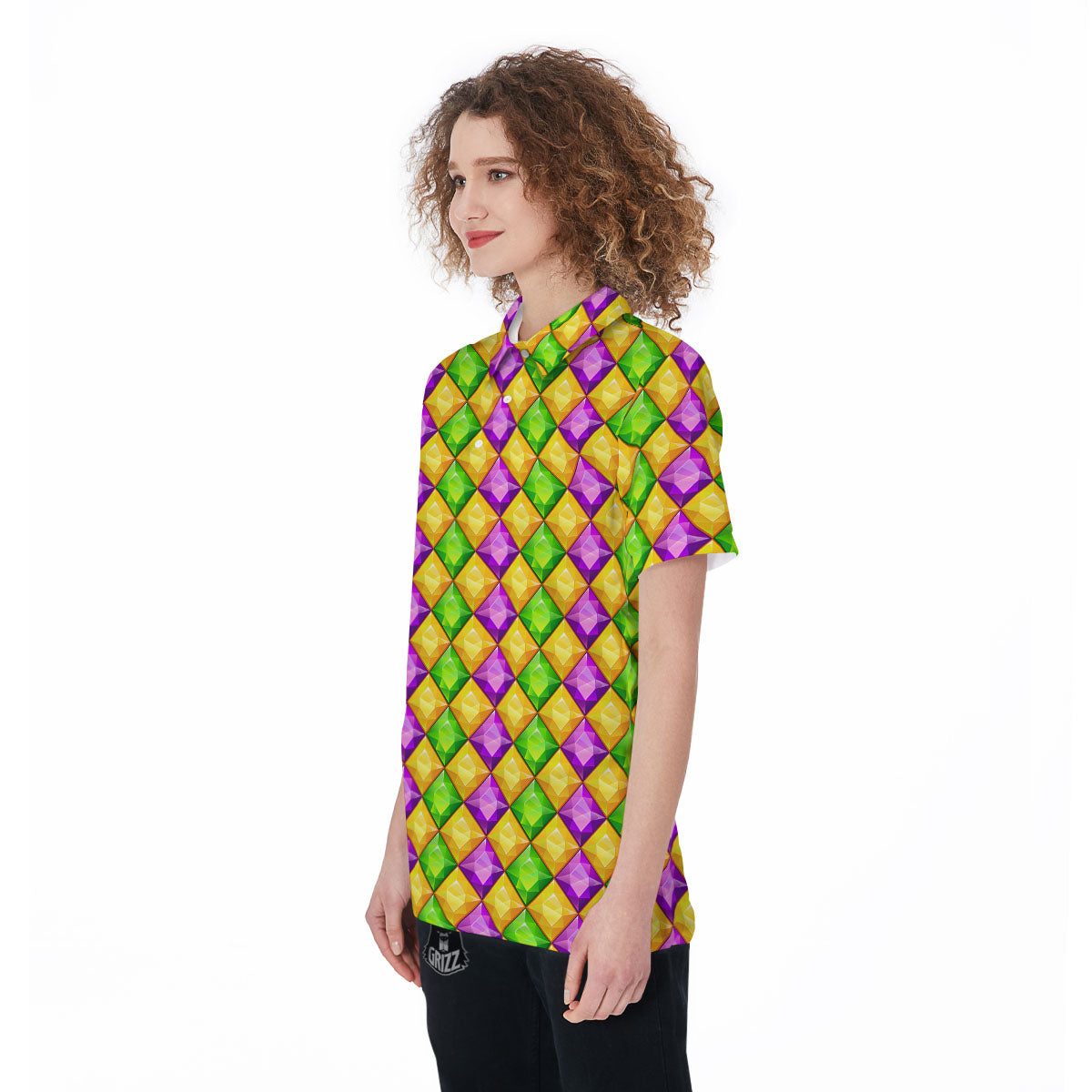 Diamond Mardi Gras Print Pattern Women's Golf Shirts-grizzshop