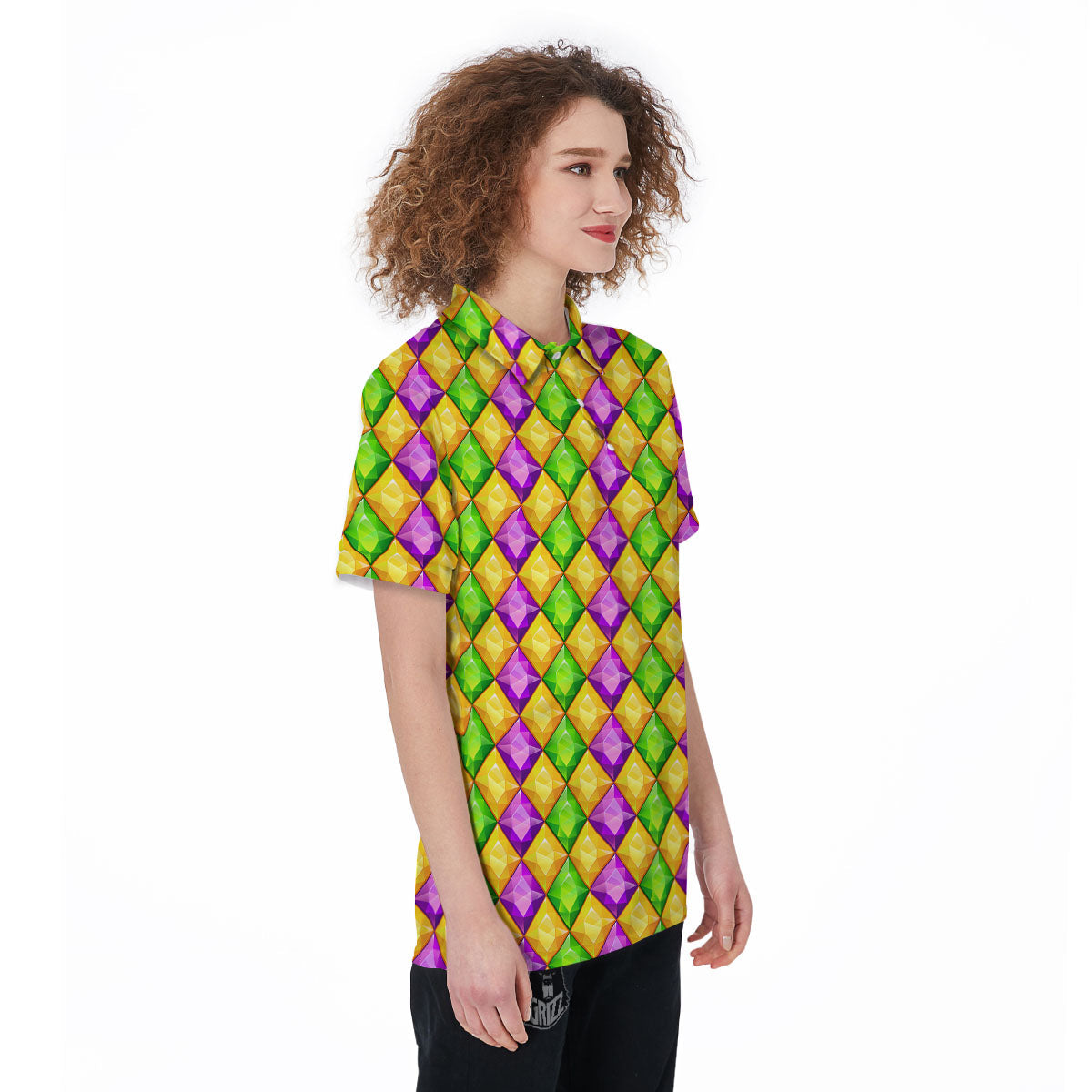 Diamond Mardi Gras Print Pattern Women's Golf Shirts-grizzshop
