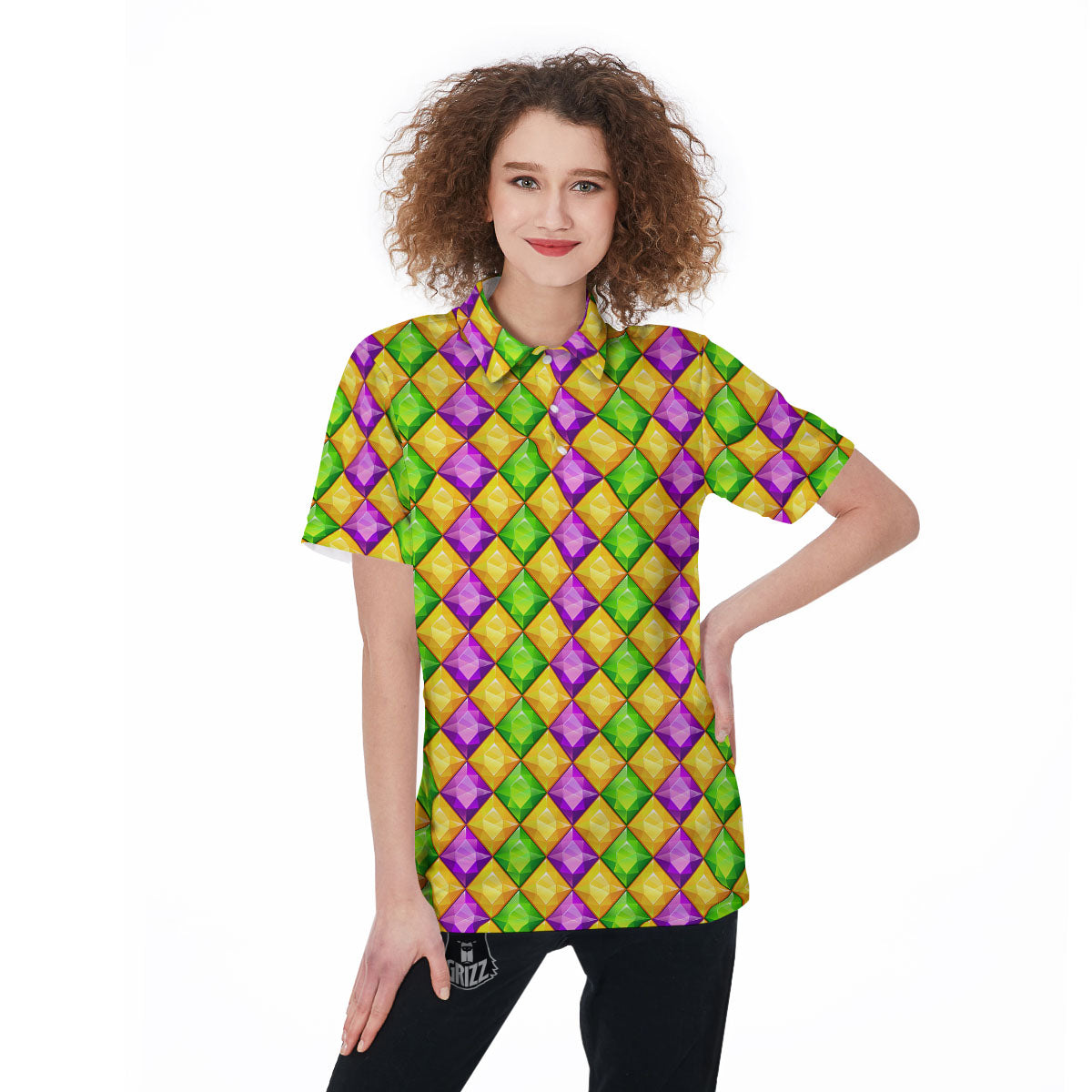 Diamond Mardi Gras Print Pattern Women's Golf Shirts-grizzshop