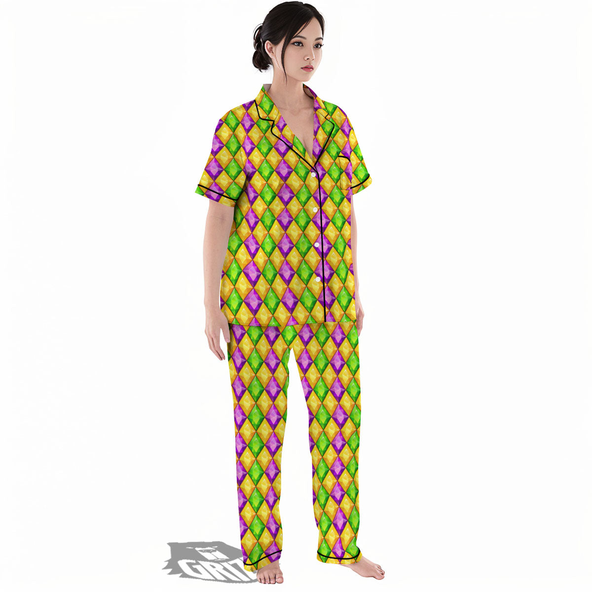 Diamond Mardi Gras Print Pattern Women's Pajamas Set-grizzshop