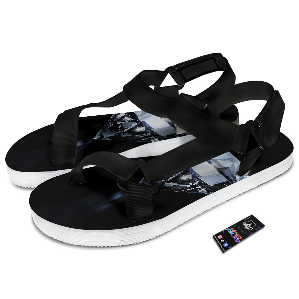 Diamond Print Black Open Toe Sandals-grizzshop