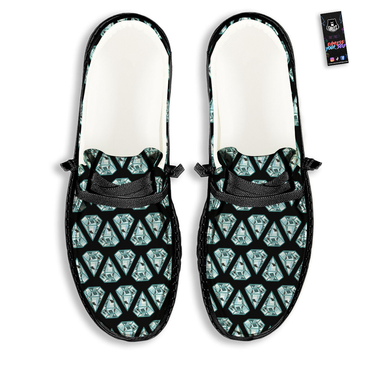 Diamond Print Pattern Black Loafers-grizzshop