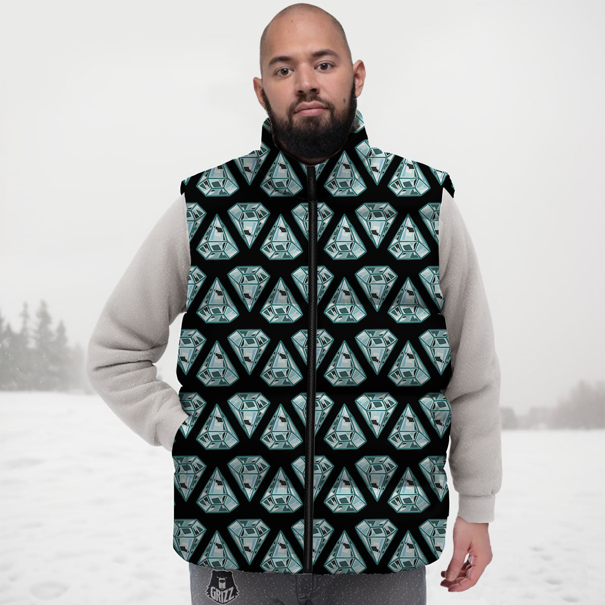 Diamond Print Pattern Down Vest-grizzshop