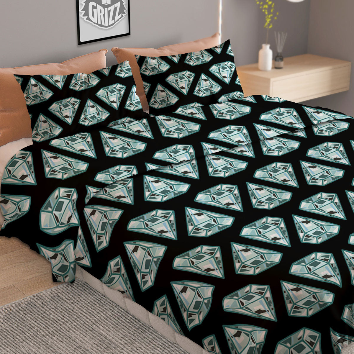 Diamond Print Pattern Duvet Cover Bedding Set-grizzshop