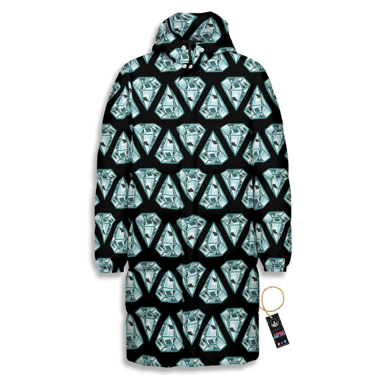 Diamond Print Pattern Long Down Jacket-grizzshop