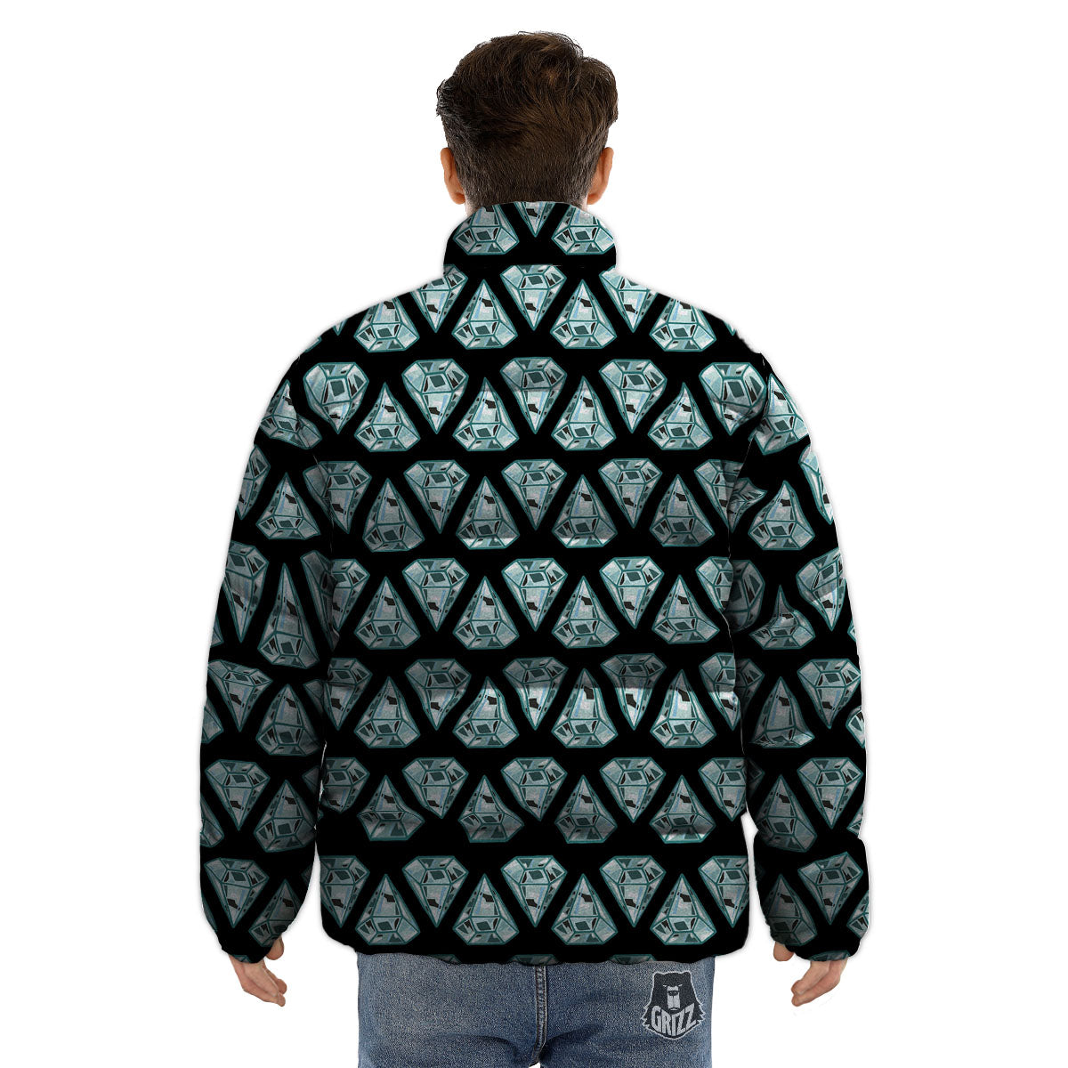 Diamond Print Pattern Puffer Jacket-grizzshop