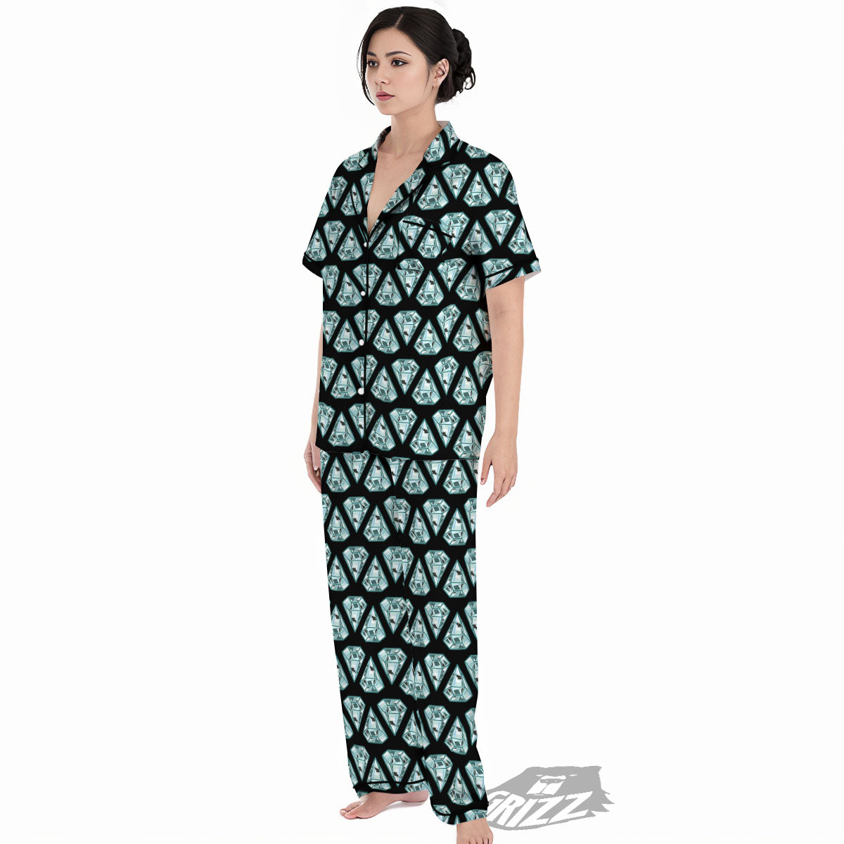 Diamond Print Pattern Women's Pajamas Set-grizzshop