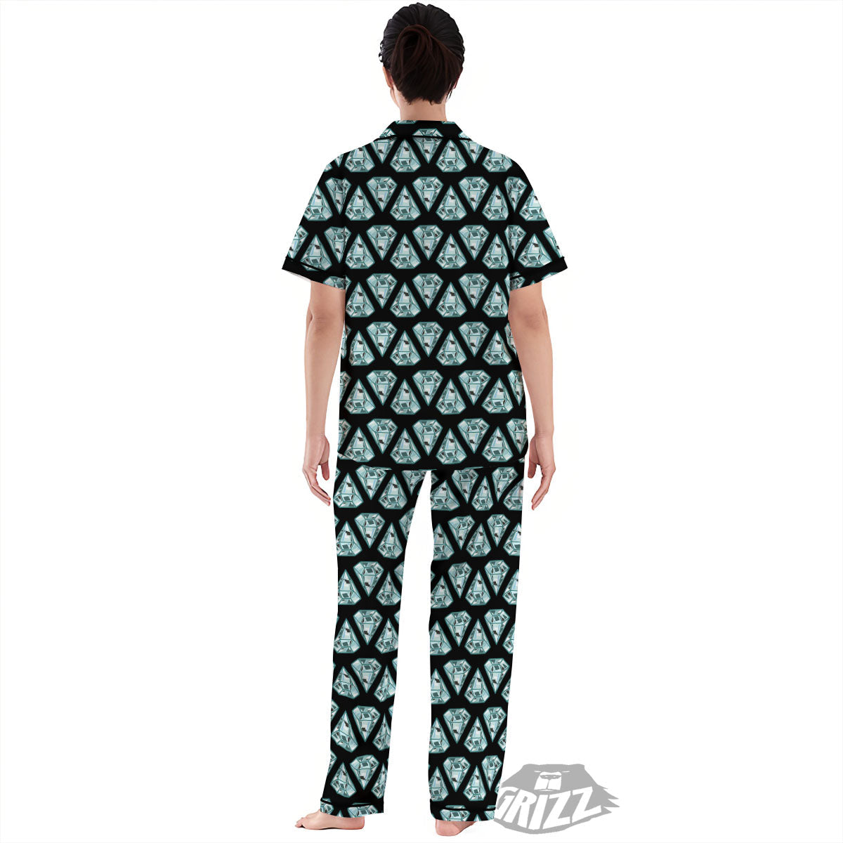 Diamond Print Pattern Women's Pajamas Set-grizzshop