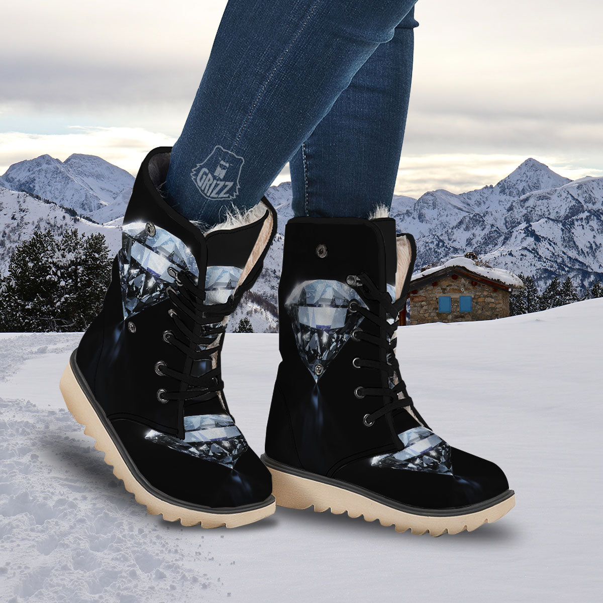 Diamond Print Snow Boots-grizzshop