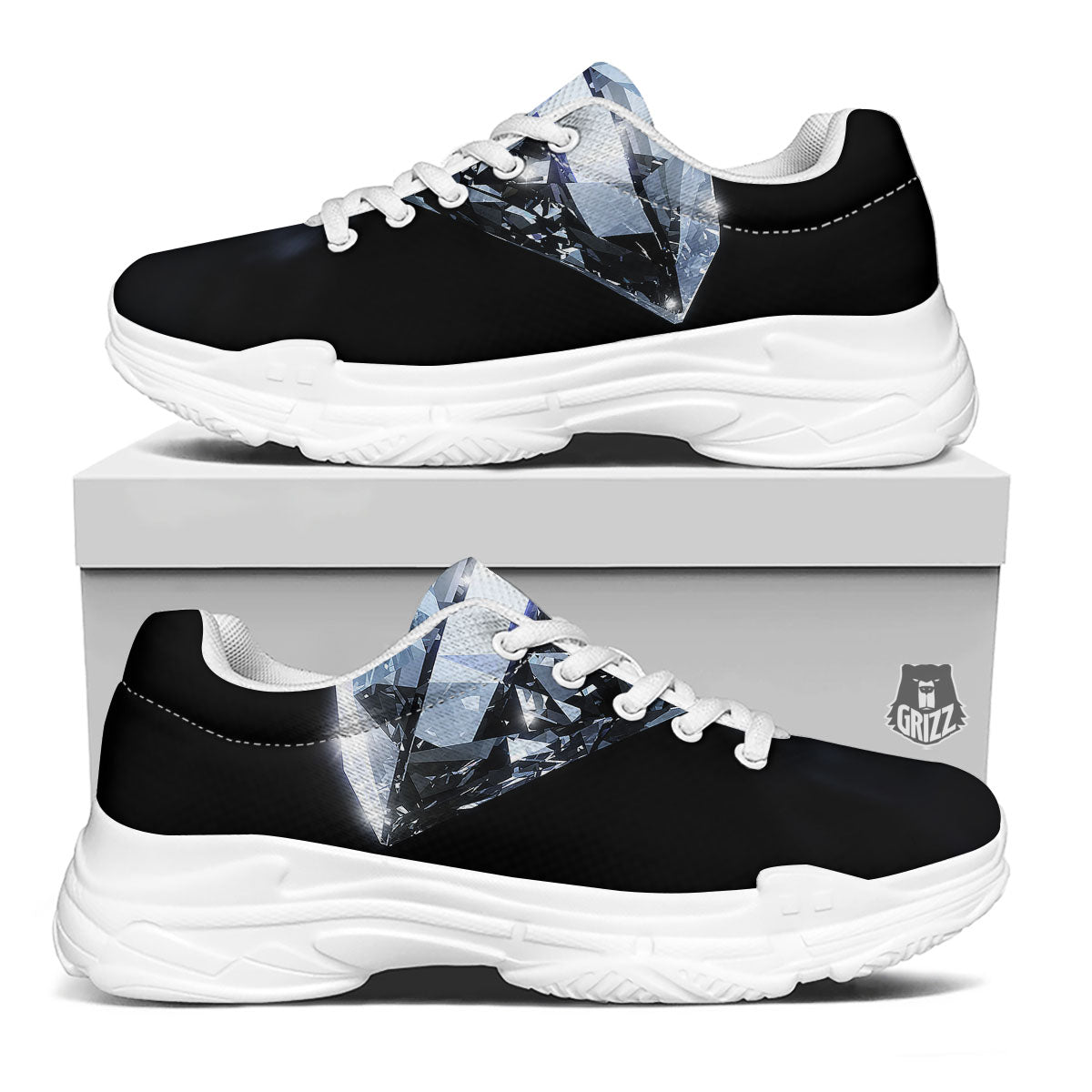 Diamond Print White Chunky Shoes-grizzshop
