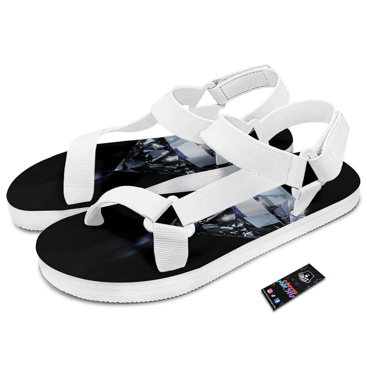 Diamond Print White Open Toe Sandals-grizzshop