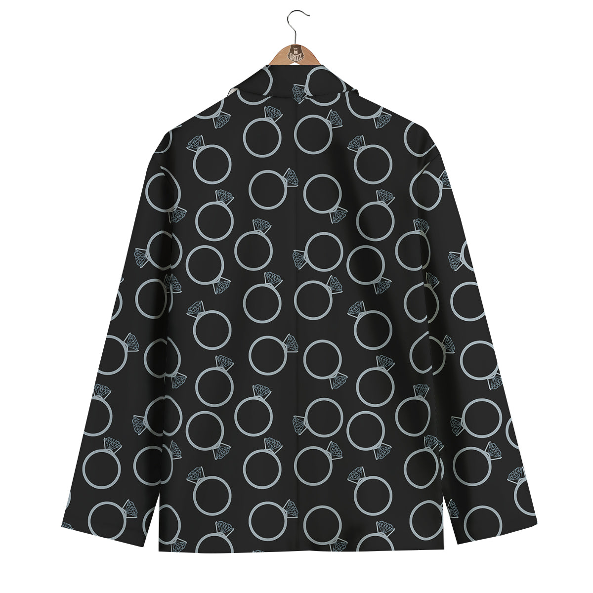 Diamond Ring Black Print Pattern Men's Blazer-grizzshop