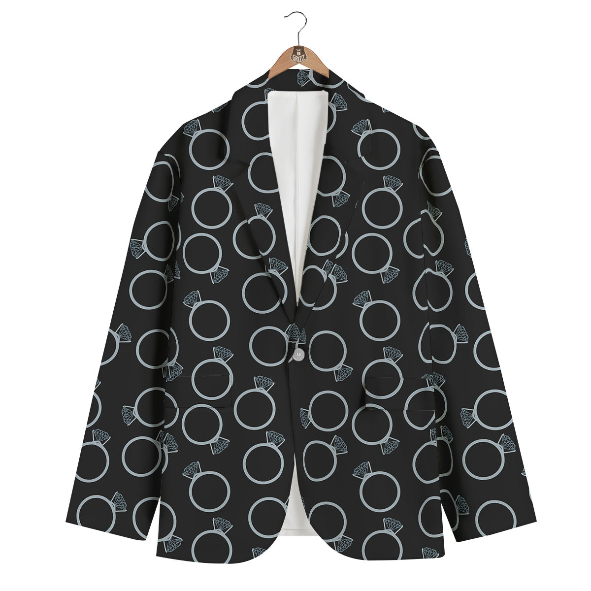 Diamond Ring Black Print Pattern Men's Blazer-grizzshop