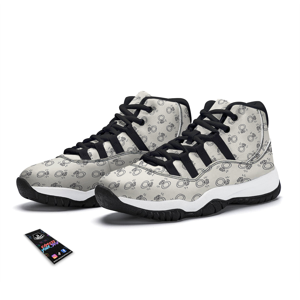 Diamond Ring Doodle Print Pattern Black Bball Shoes-grizzshop
