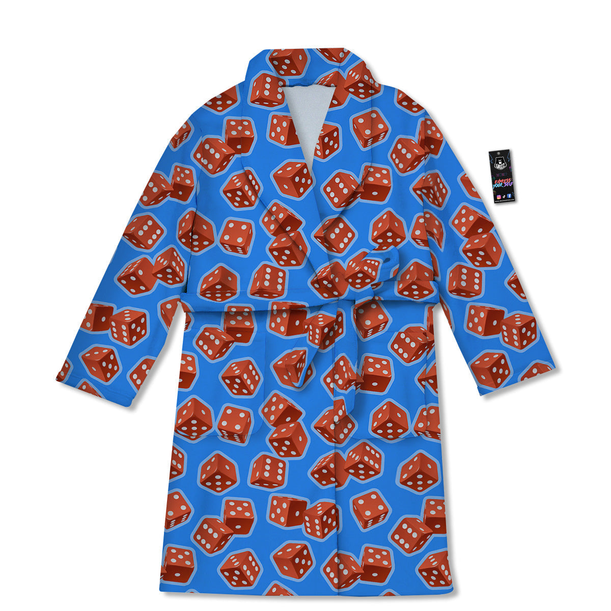 Dice Blue And Red Print Pattern Bathrobe-grizzshop
