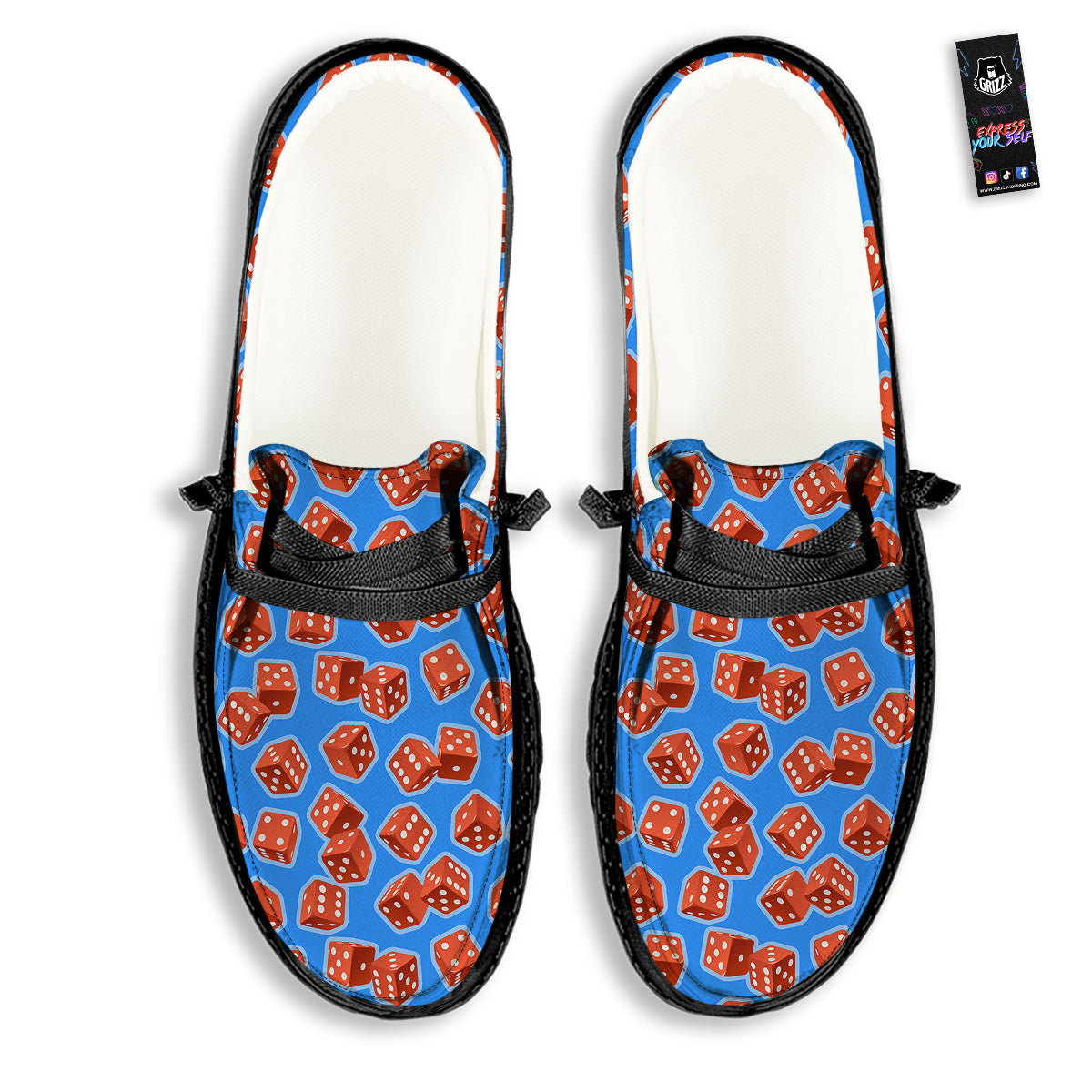 Dice Blue And Red Print Pattern Black Loafers-grizzshop